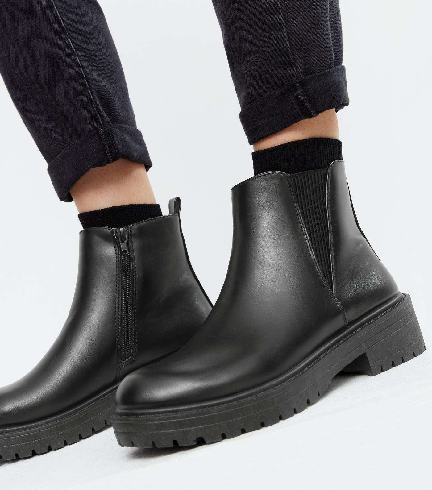 Black Leather-Look Chunky Chelsea Boots  Image 2