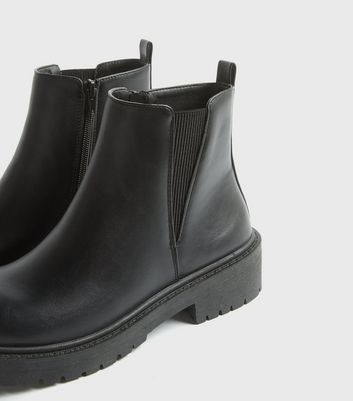Image of Black Leather-Look Chunky Chelsea Boots New Look Vegan