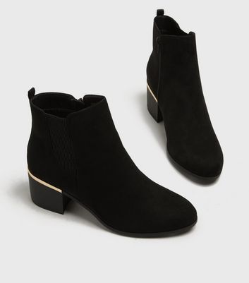 wide fit black suedette block heel hiker boots