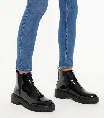 Ladies black 2025 patent boots