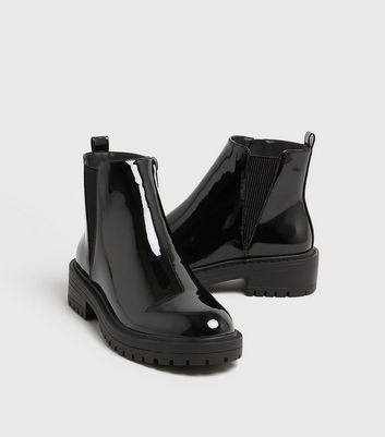 girls black patent boots