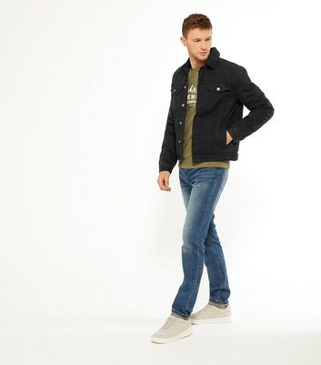 Black Teddy Collar Denim Jacket | New Look