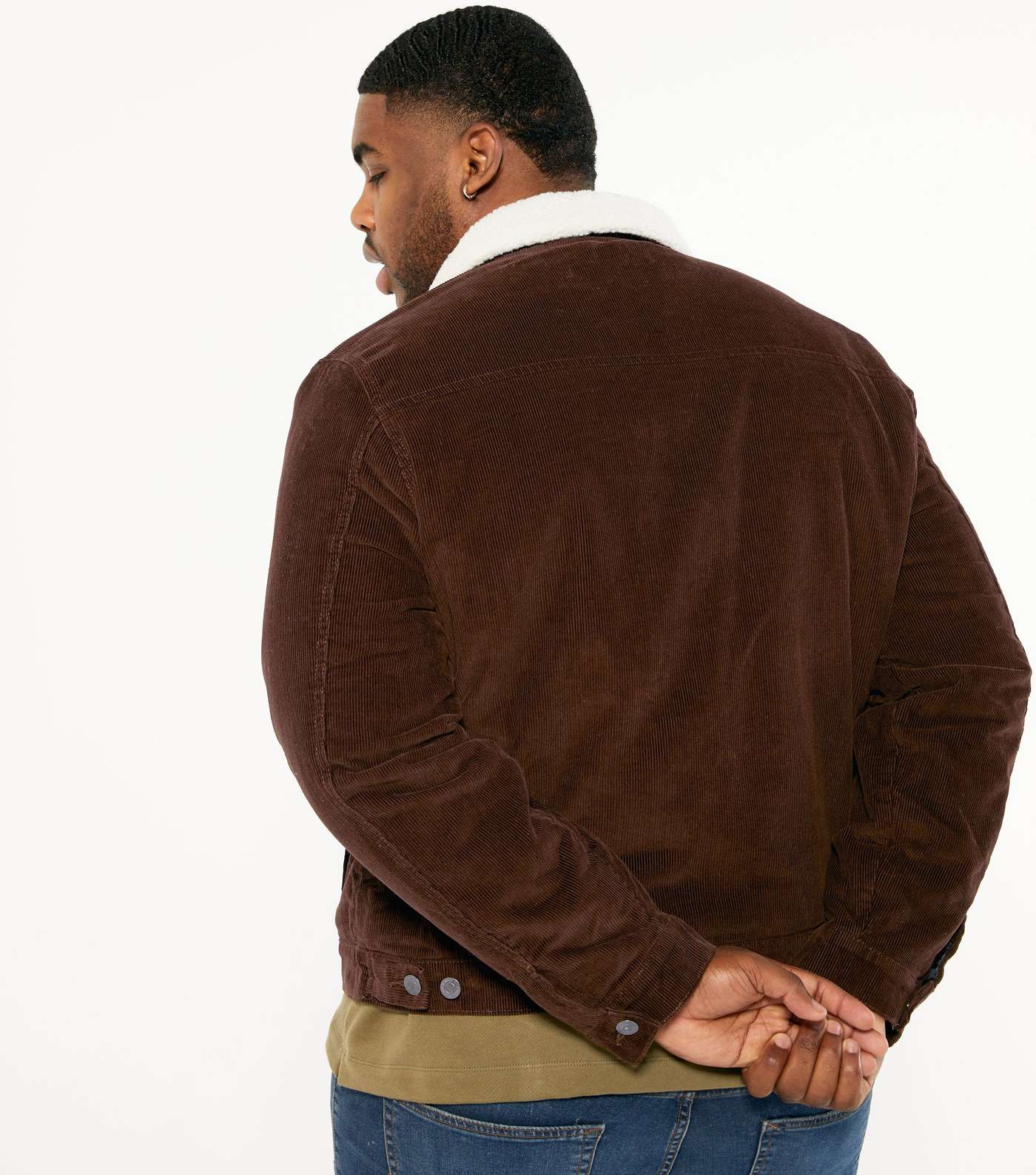 Plus Size Dark Brown Cord Teddy Collar Jacket  Image 4