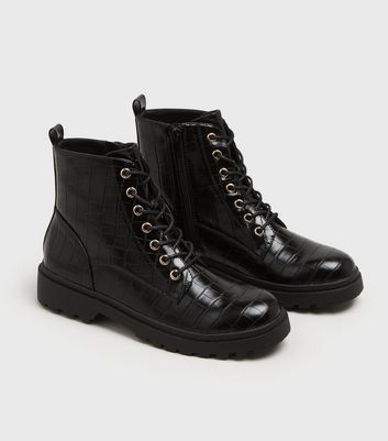 new look croc lace up boots