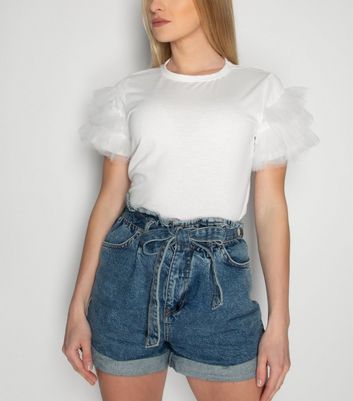 white mesh ruffle top