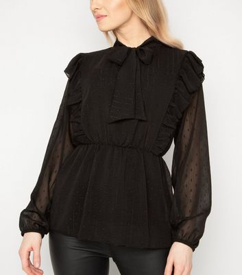 womens black ruffle blouse