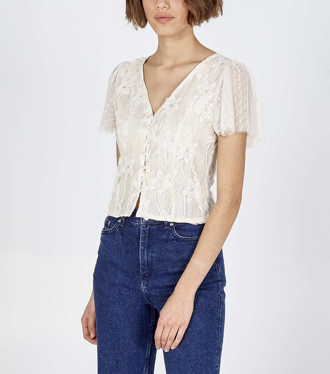 Pink Vanilla Cream Floral Lace Button Top