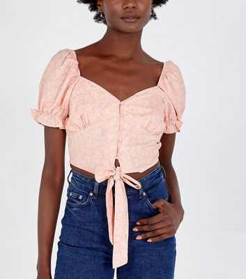 Pink floral puff sleeve top new arrivals