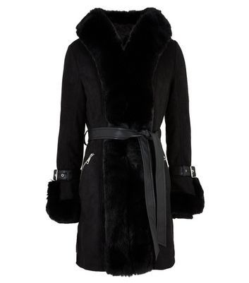 Blue Vanilla Black Faux Fur Hooded Coat 
