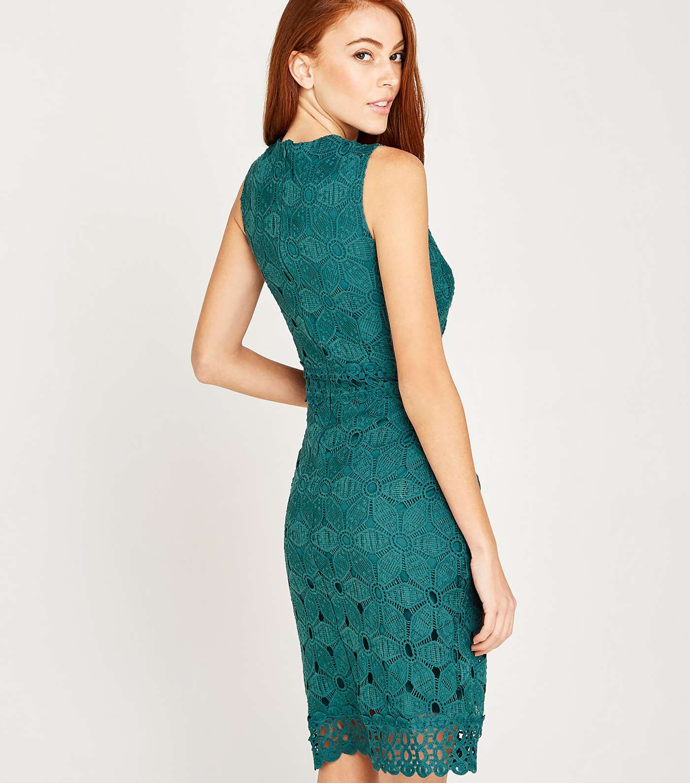 Apricot Dark Green Lace Crochet Midi Dress Image 3