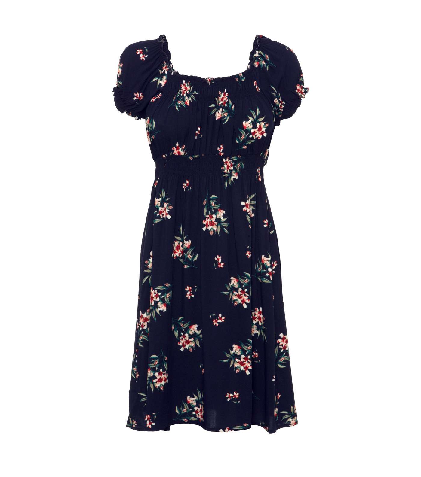 Apricot Navy Floral Milkmaid Dress Image 4