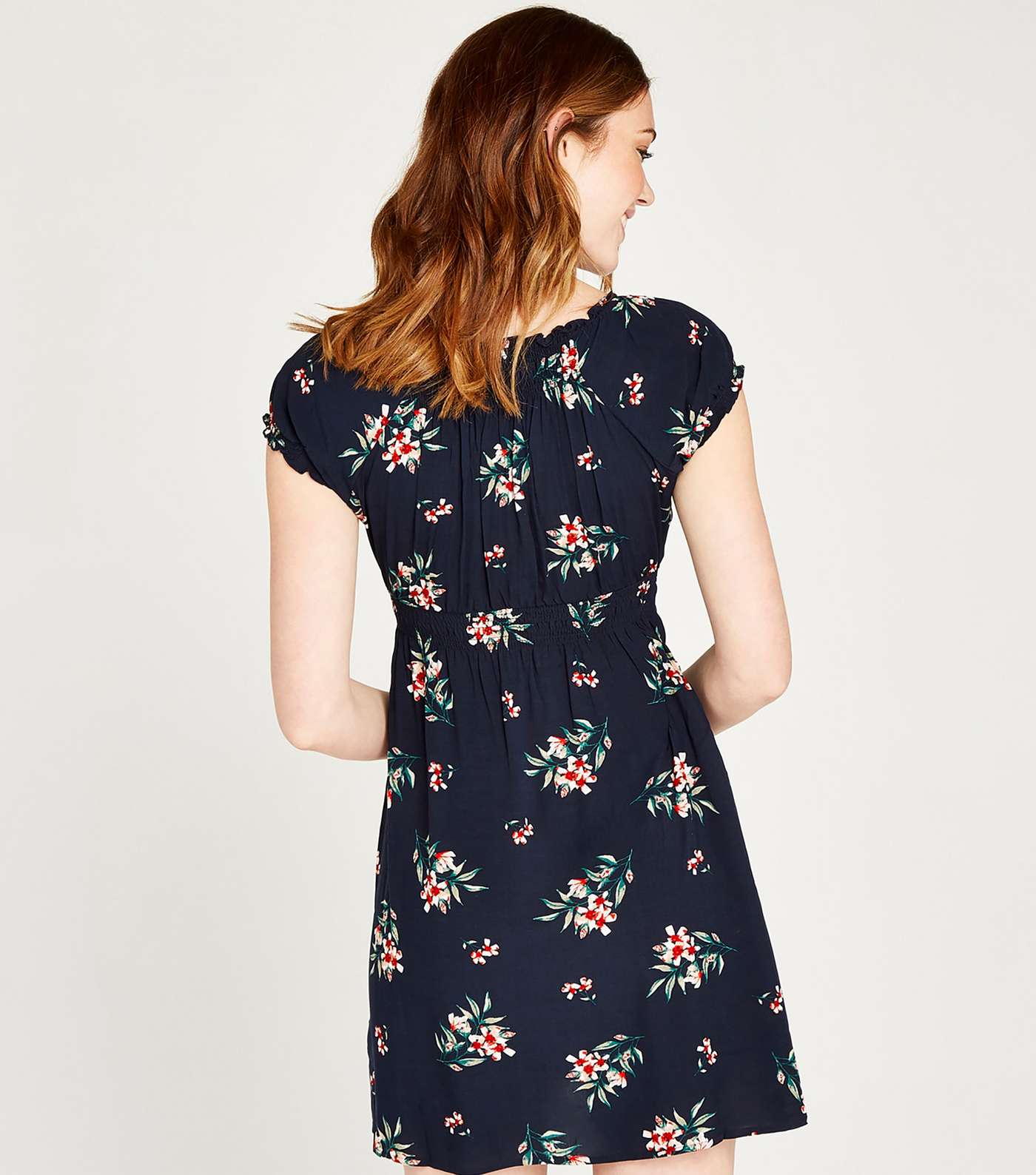 Apricot Navy Floral Milkmaid Dress Image 2