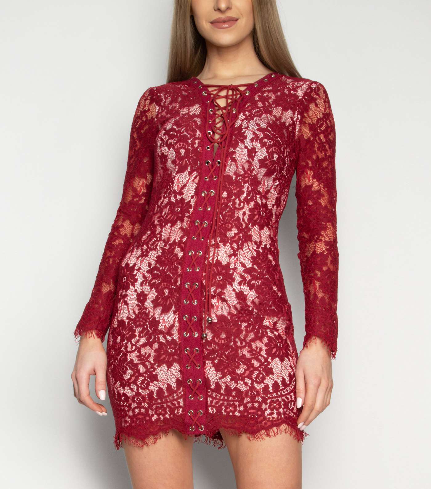Love My Style Red Lace Long Sleeve Dress