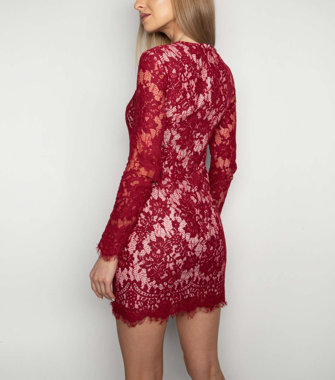 Love My Style Red Lace Long Sleeve Dress Image 3