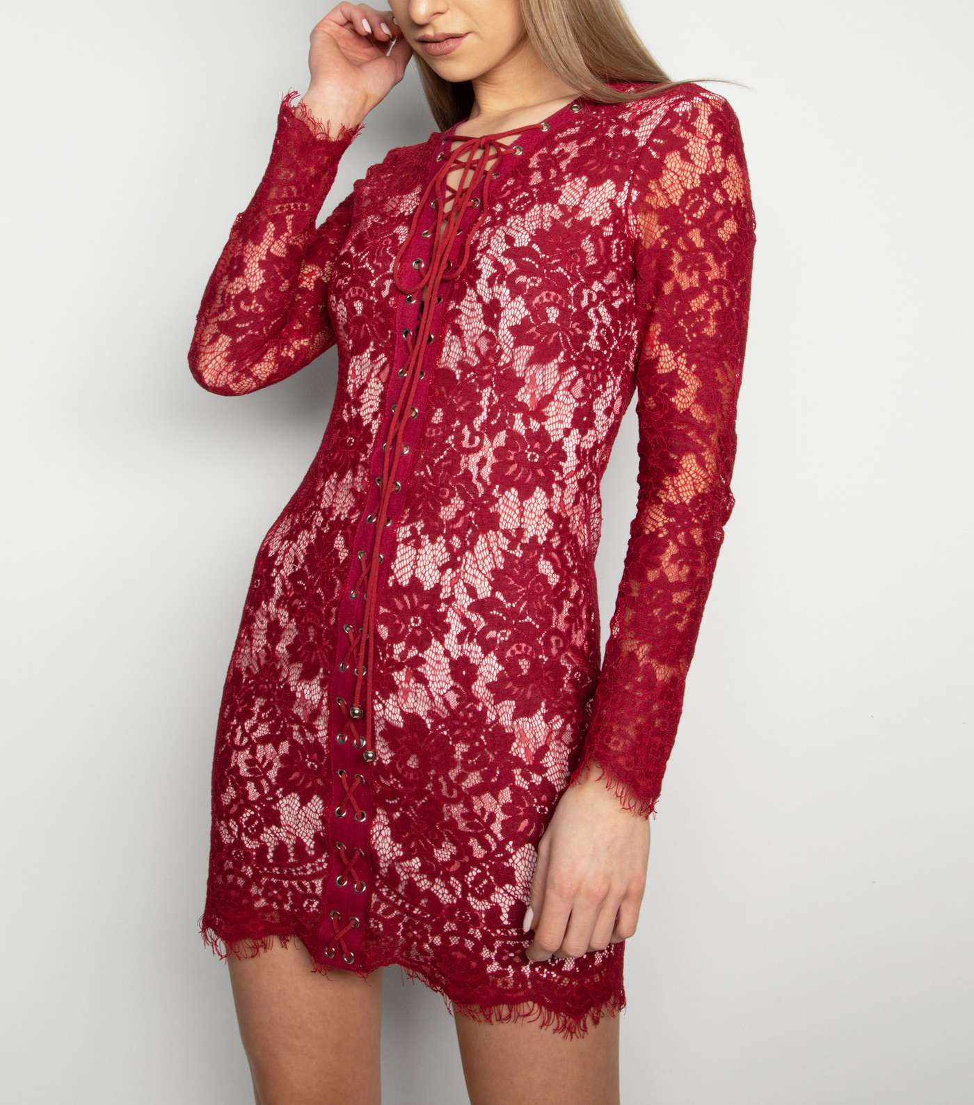 Love My Style Red Lace Long Sleeve Dress Image 5