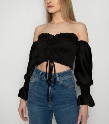 Image of JUSTYOUROUTFIT Black Shirred Bardot Top New Look