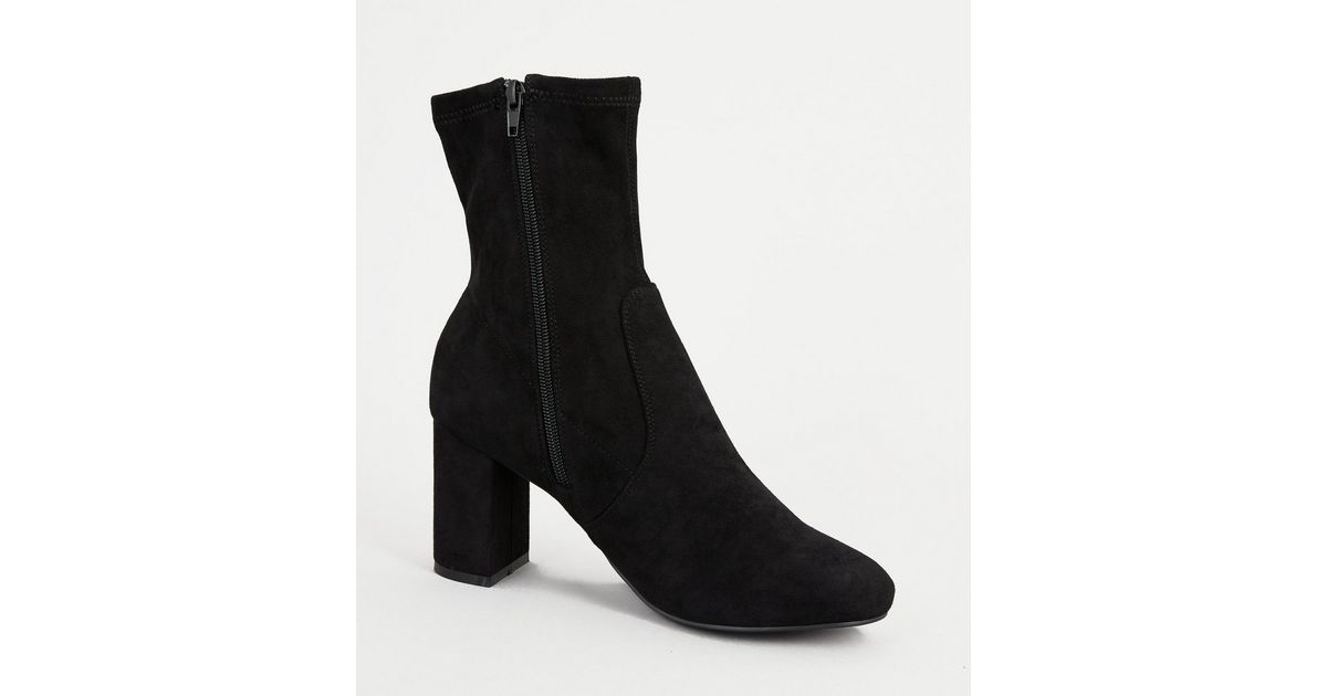 Black Suedette Block Heel Sock Boots | New Look