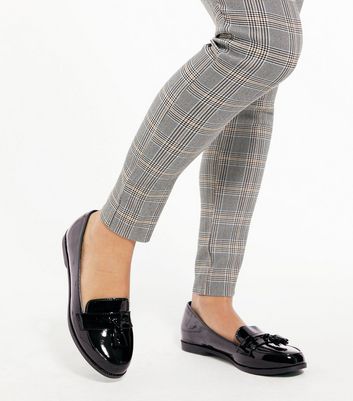 Girls Black Patent Tassel Loafers New Look