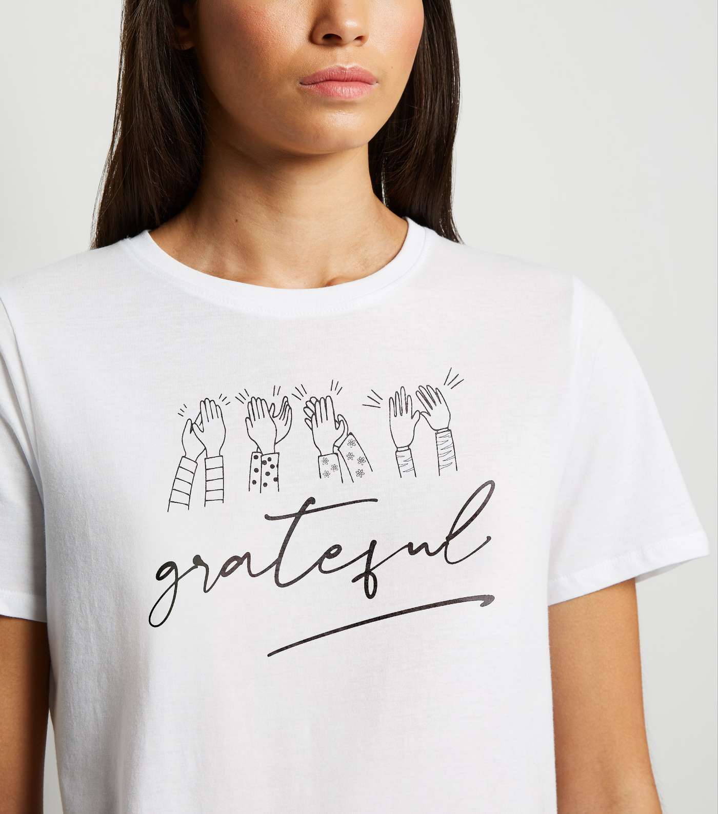 White Clapping Grateful Slogan Charity T-Shirt Image 5