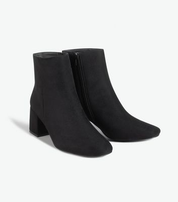 Black Suedette Block Heel Ankle Boots 