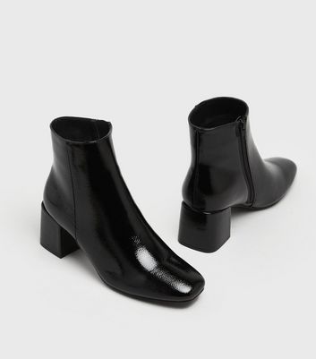 patent block heel ankle boots
