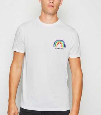 White Thank You Rainbow Slogan Charity T-Shirt