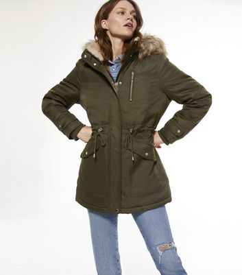 Khaki Faux Fur Hooded Long Parka Jacket | New Look