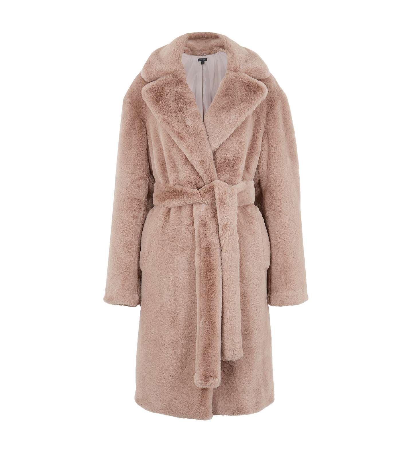 Mink Faux Fur Belted Long Coat Image 6