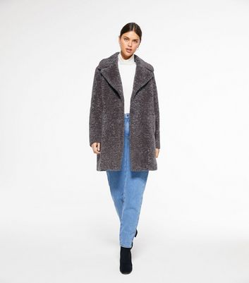 new look pink faux fur teddy coat