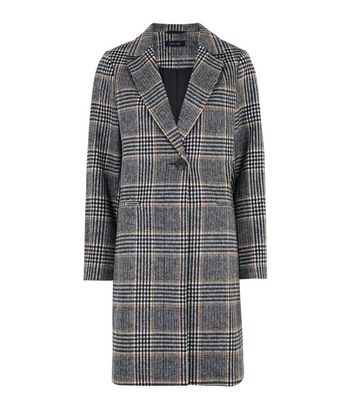Black Check Woven Long Coat | New Look