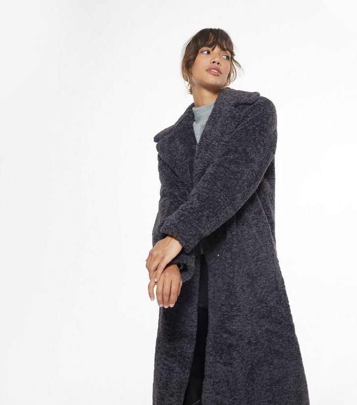Dark Grey Soft Faux Fur Maxi Coat New, Grey Faux Fur Coat New Look