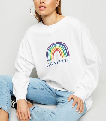 Petite White Grateful Rainbow Slogan Charity Sweatshirt New Look