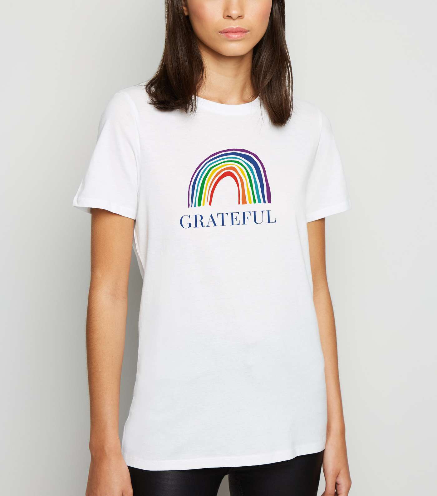 Tall White Grateful Rainbow Slogan Charity T-Shirt