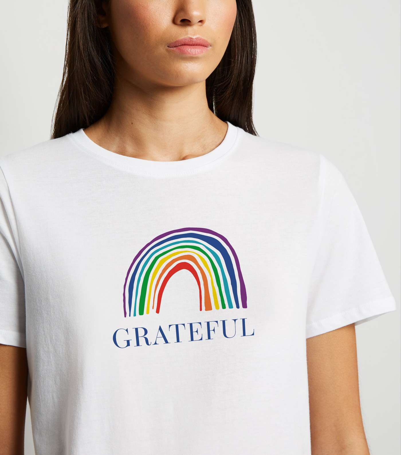 Tall White Grateful Rainbow Slogan Charity T-Shirt Image 5