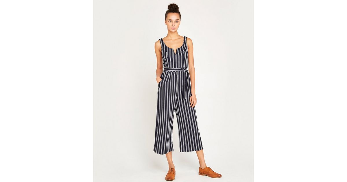 Apricot Navy Stripe Wide Leg Jumpsuit New Look