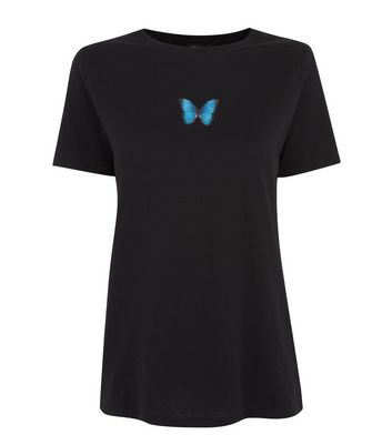 Black Butterfly Logo T-Shirt | New Look