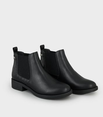 Image of Black Faux Croc Panel Flat Chelsea Boots New Look Vegan