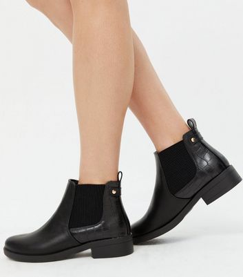 Black croc boots flat hot sale