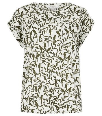 Image of Apricot Cream Bird Print Split Back Top New Look