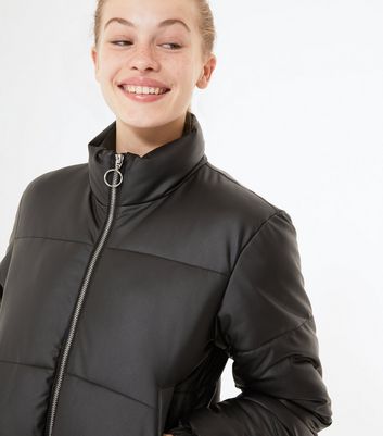 black leather look puffer jacket