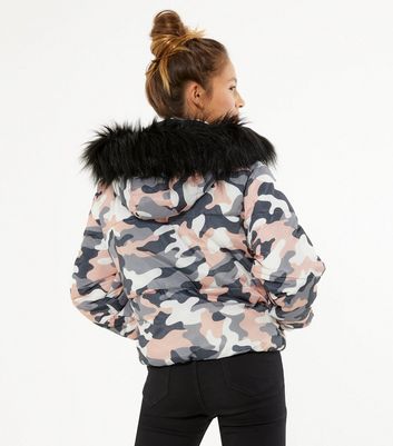 pink camo fur coat