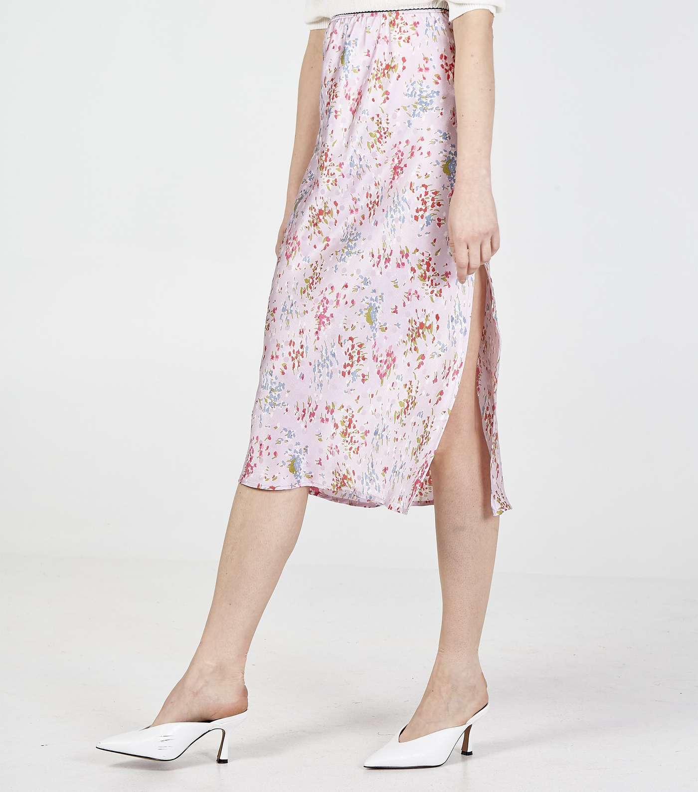 Blue Vanilla Pink Floral Side Split Midi Skirt Image 2