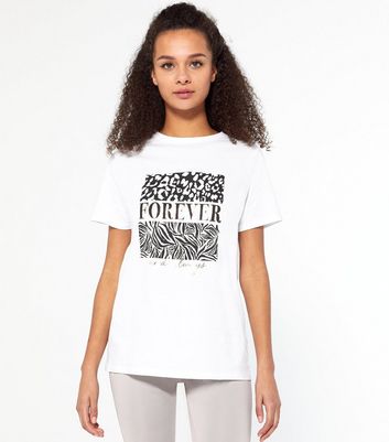 White Animal Forever Box Slogan T-Shirt | New Look