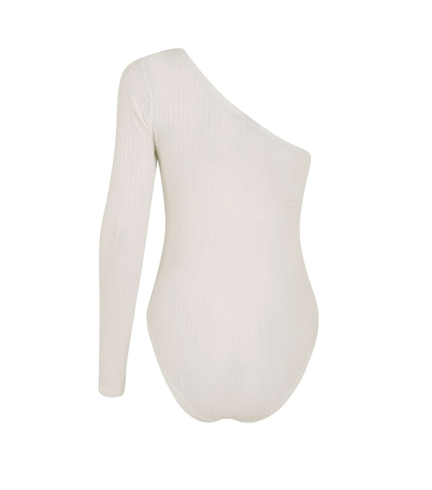 White Ribbed One Shoulder Bodysuit Image 2