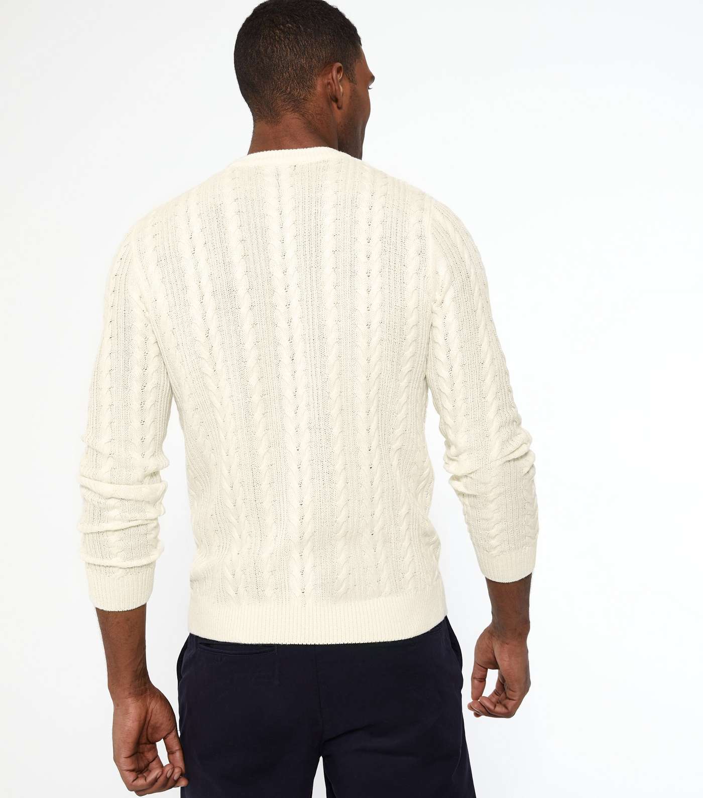 Off White Cable Knit Crew Neck Jumper Image 4