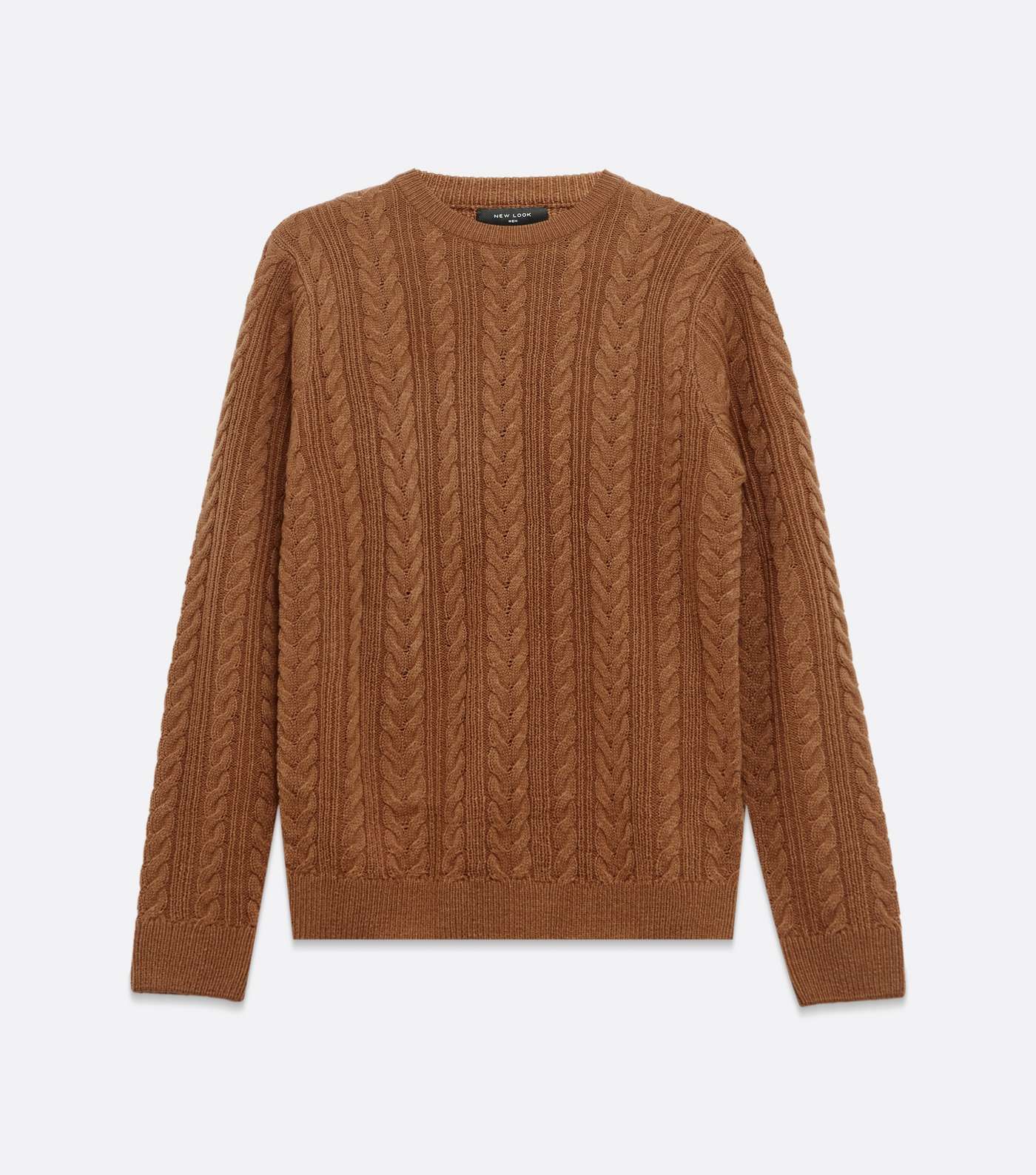 Tan Cable Knit Crew Neck Jumper Image 5