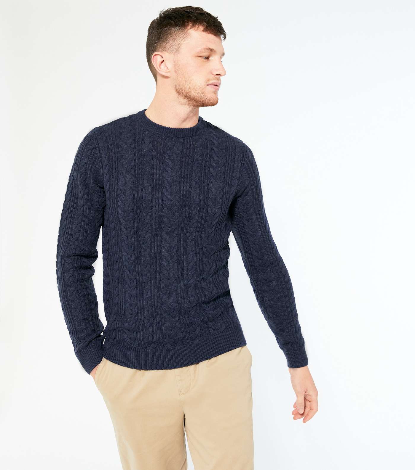 Navy Cable Knit Crew Neck Jumper