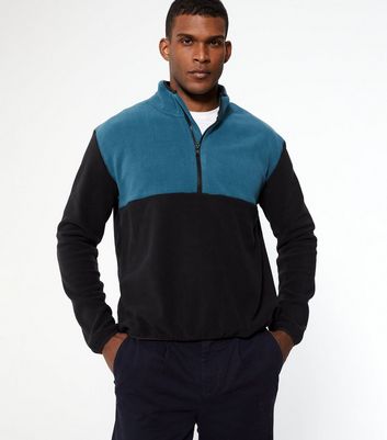 Black Colour Block Zip Neck Sweatshirt 