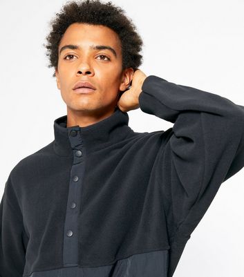 Image of Black Popper Front High Neck Sweatshirt New Look