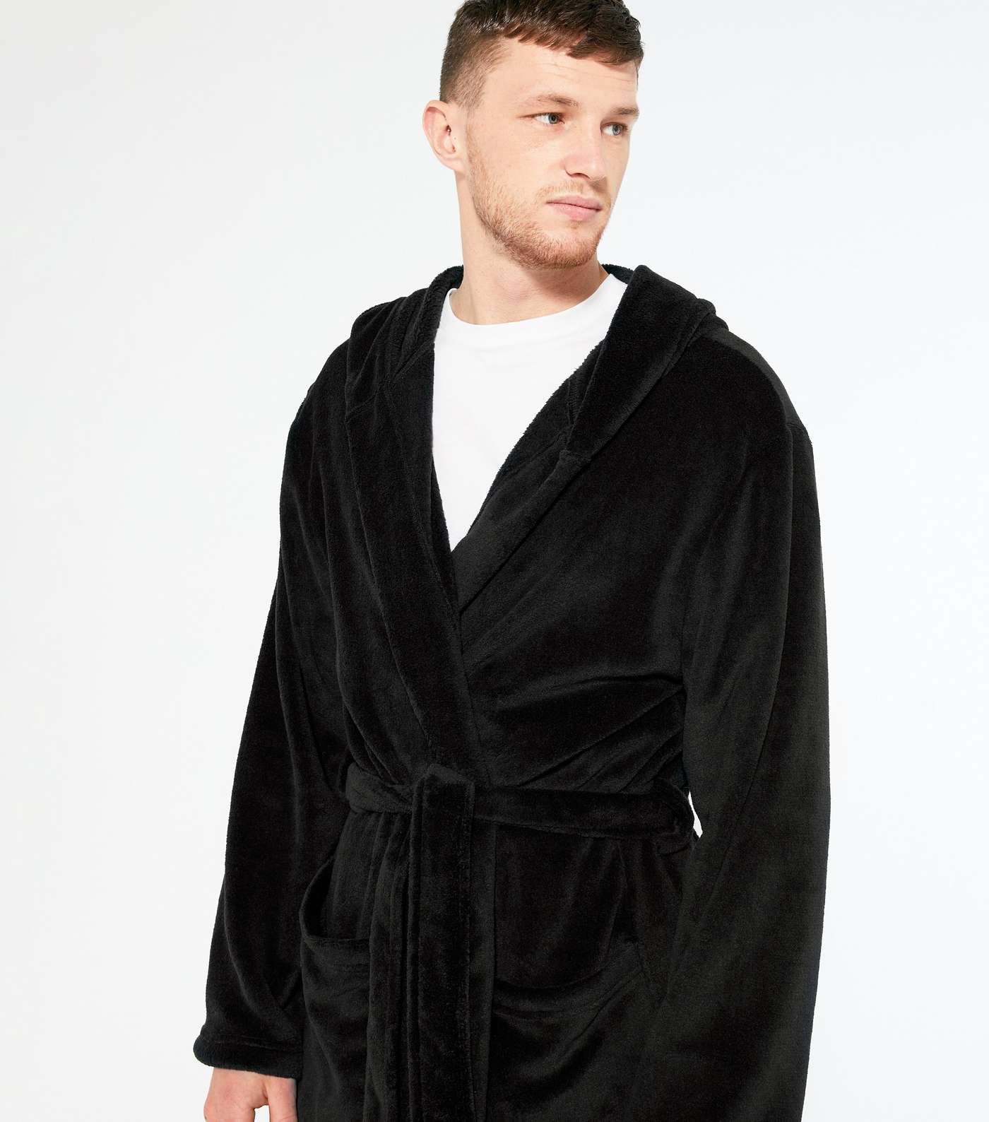 Black Soft Fleece Hooded Dressing Gown  Image 3